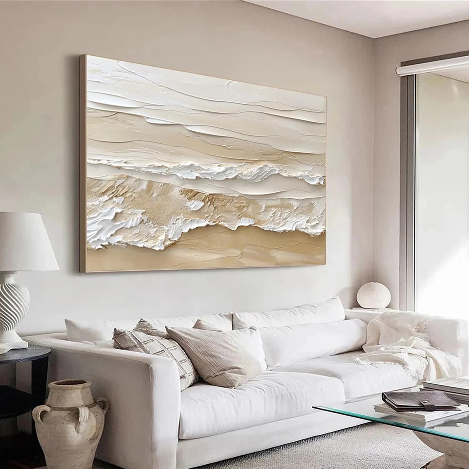 Ivory Shore Impasto Abstract Painting