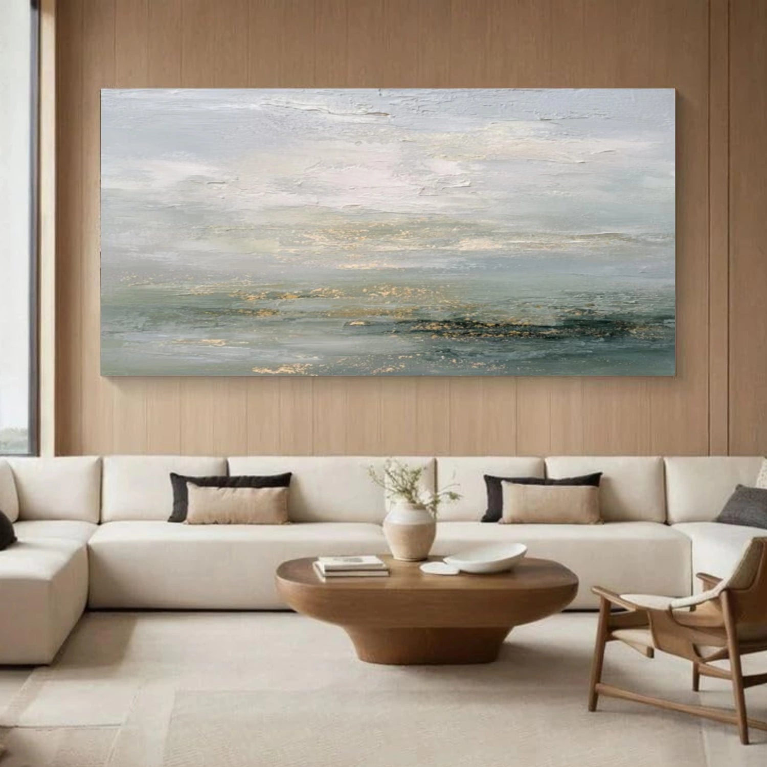 Soft Gold Horizon Abstract Painting