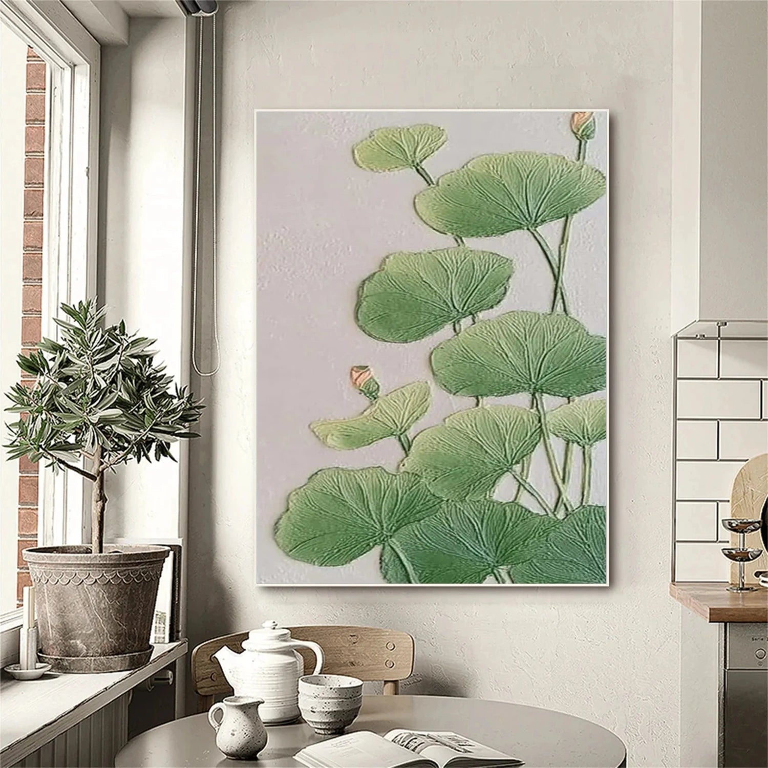 Verdant Zen Lotus Leaf Painting