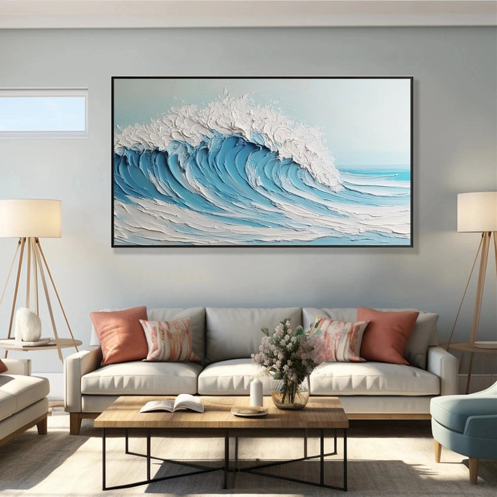 Azure Crest Textured Wave Painting