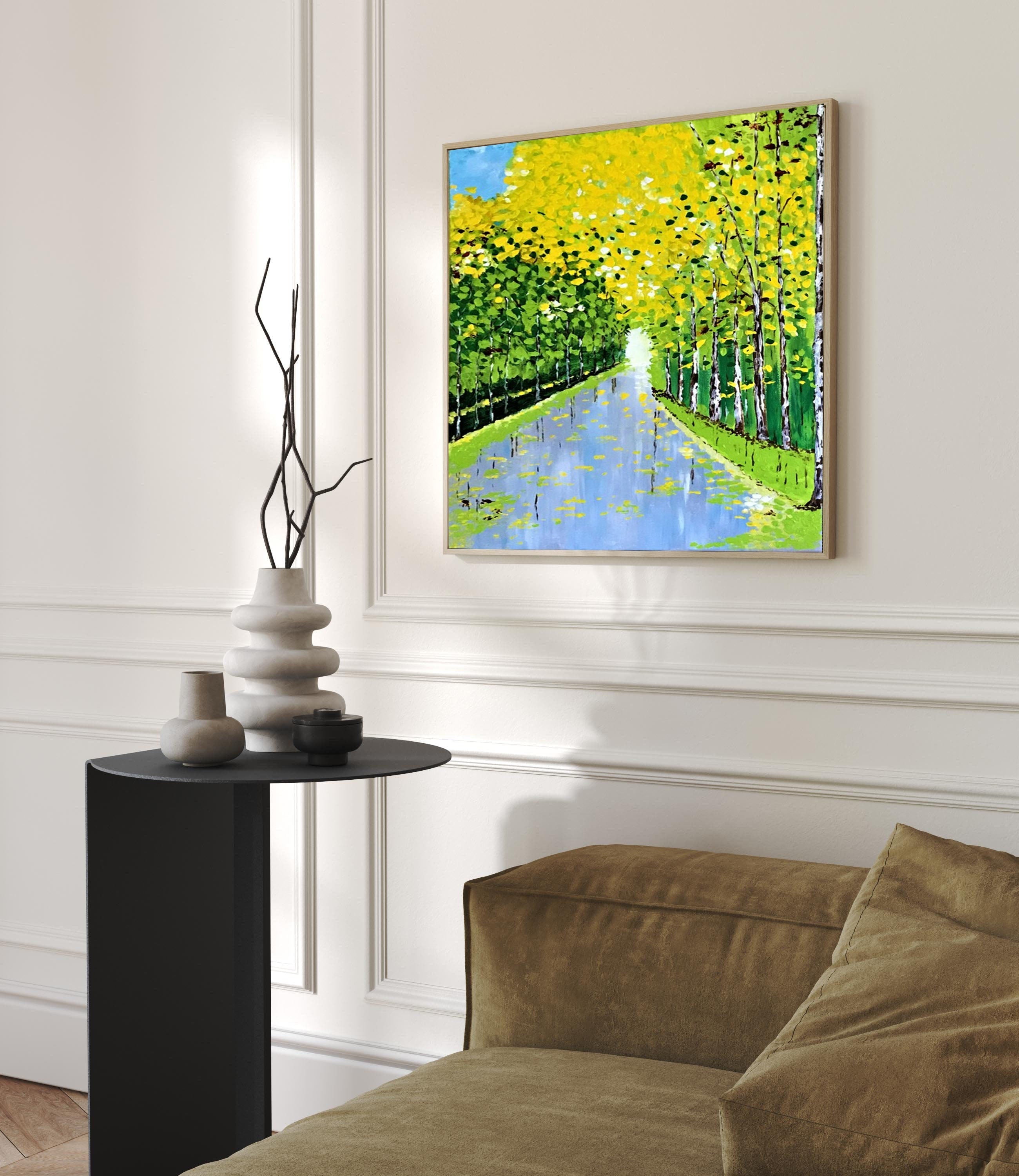 Golden Pathway Forest Landscape Painting