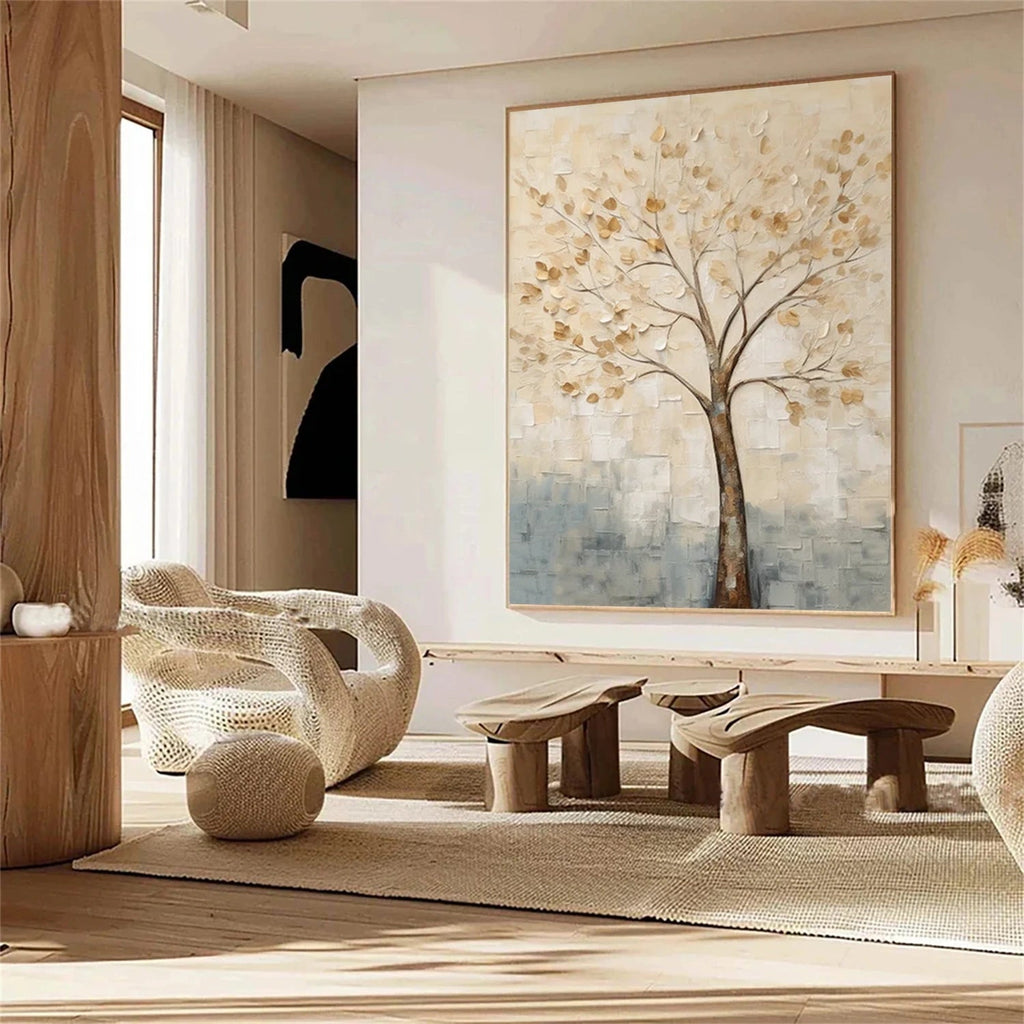 Quiet Ivory Tree Abstract Painting