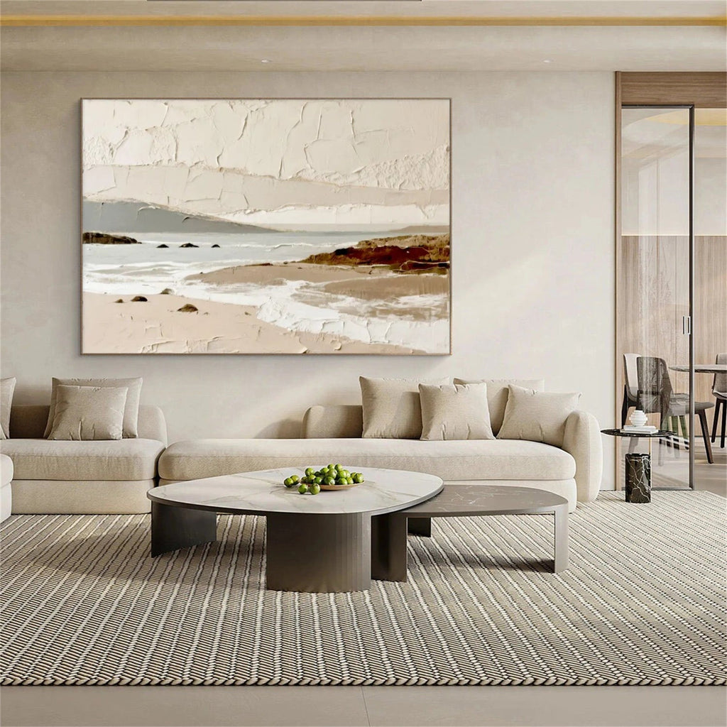 Beige Coastal Serenity – Textured Seascape Painting