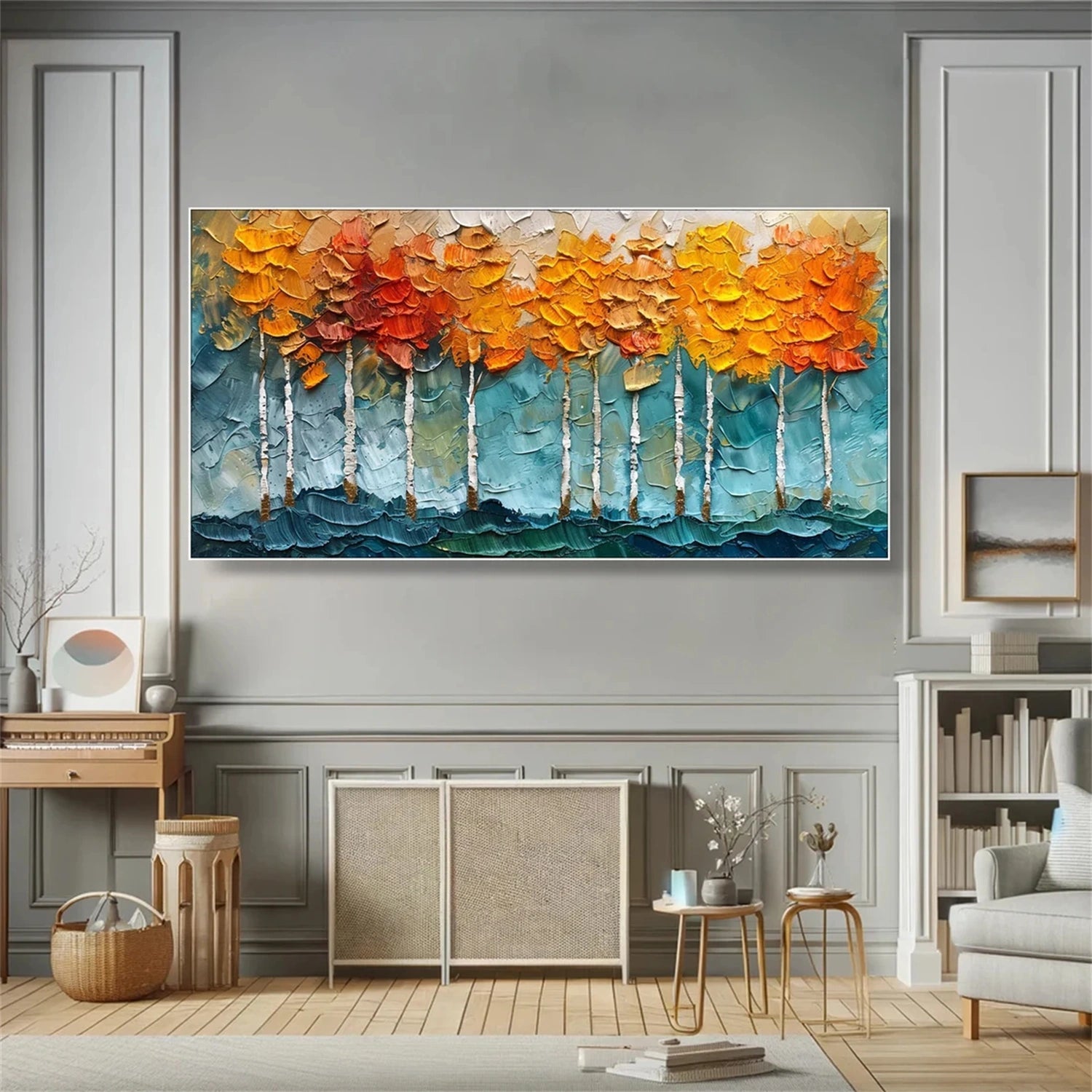 Golden Canopy Birch Abstract Painting