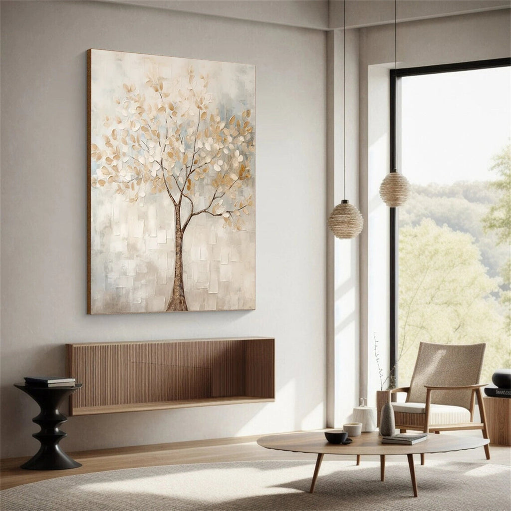 Soft Dawn Ivory Tree Painting