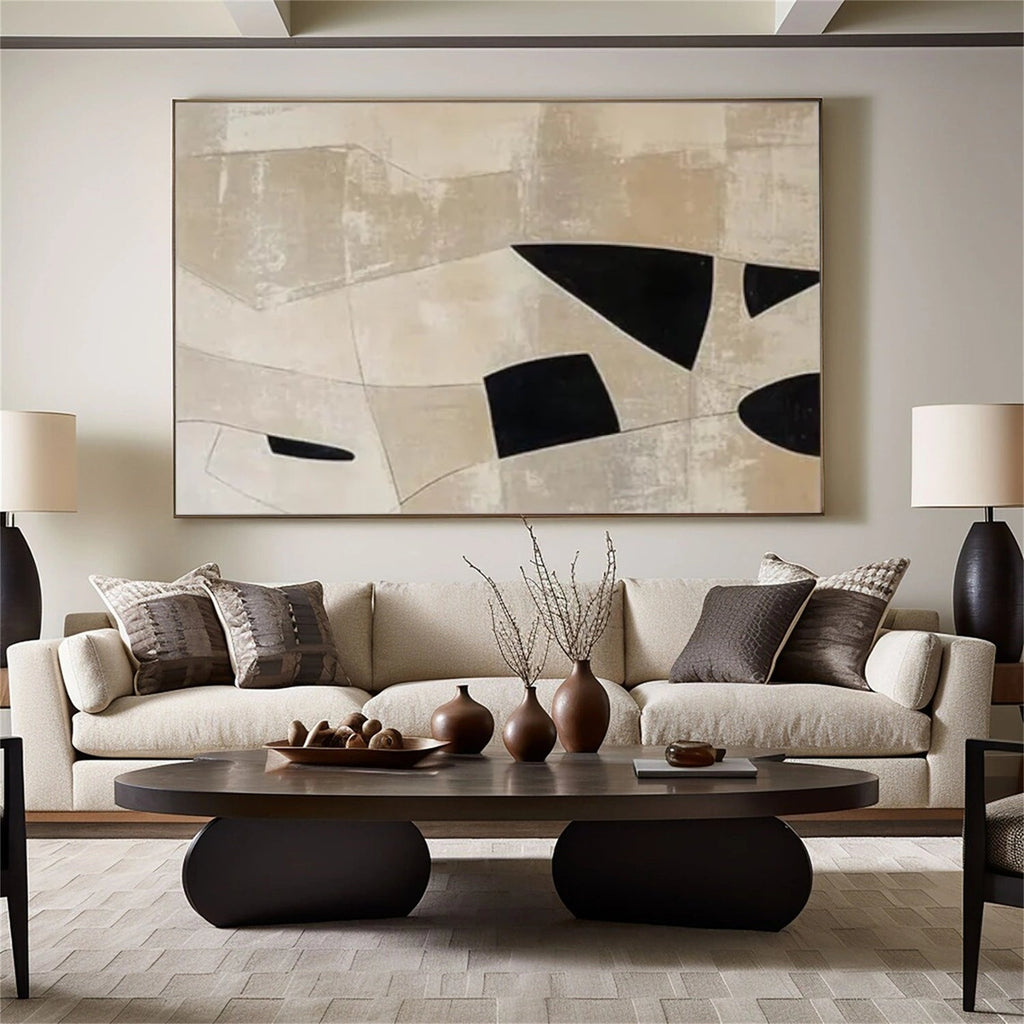 Soft Divide Beige Geometric Abstract Painting