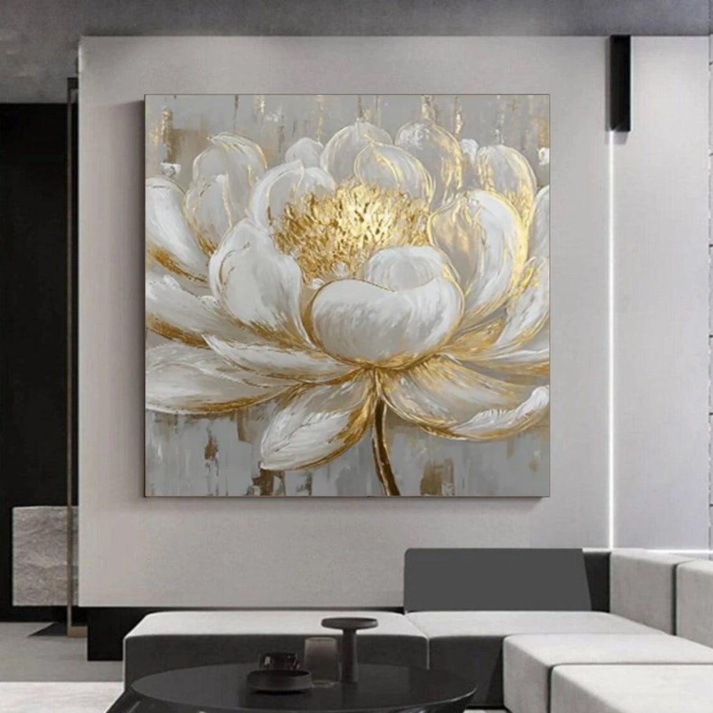 Gilded White Lotus Abstract Painting