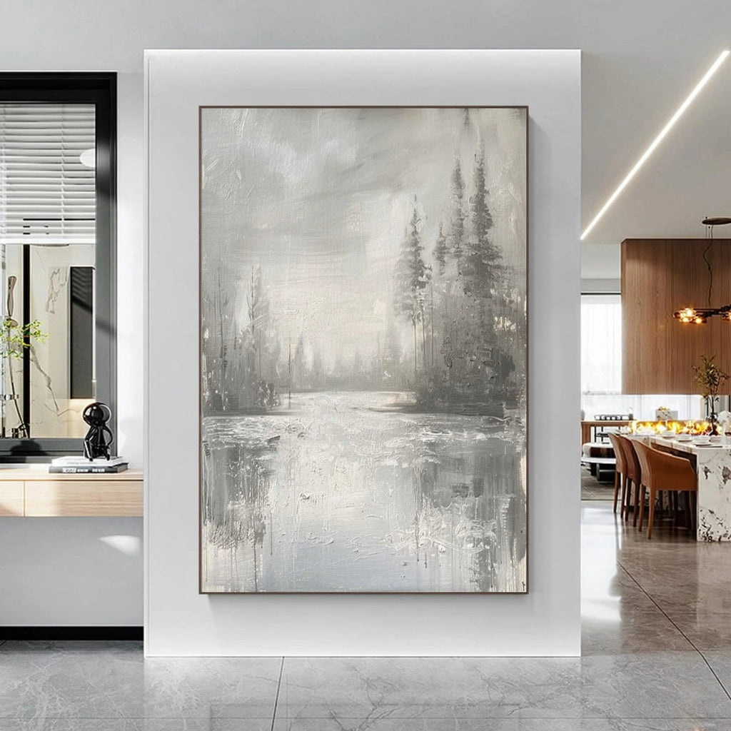 Silent Mist Lake Abstract Landscape Painting