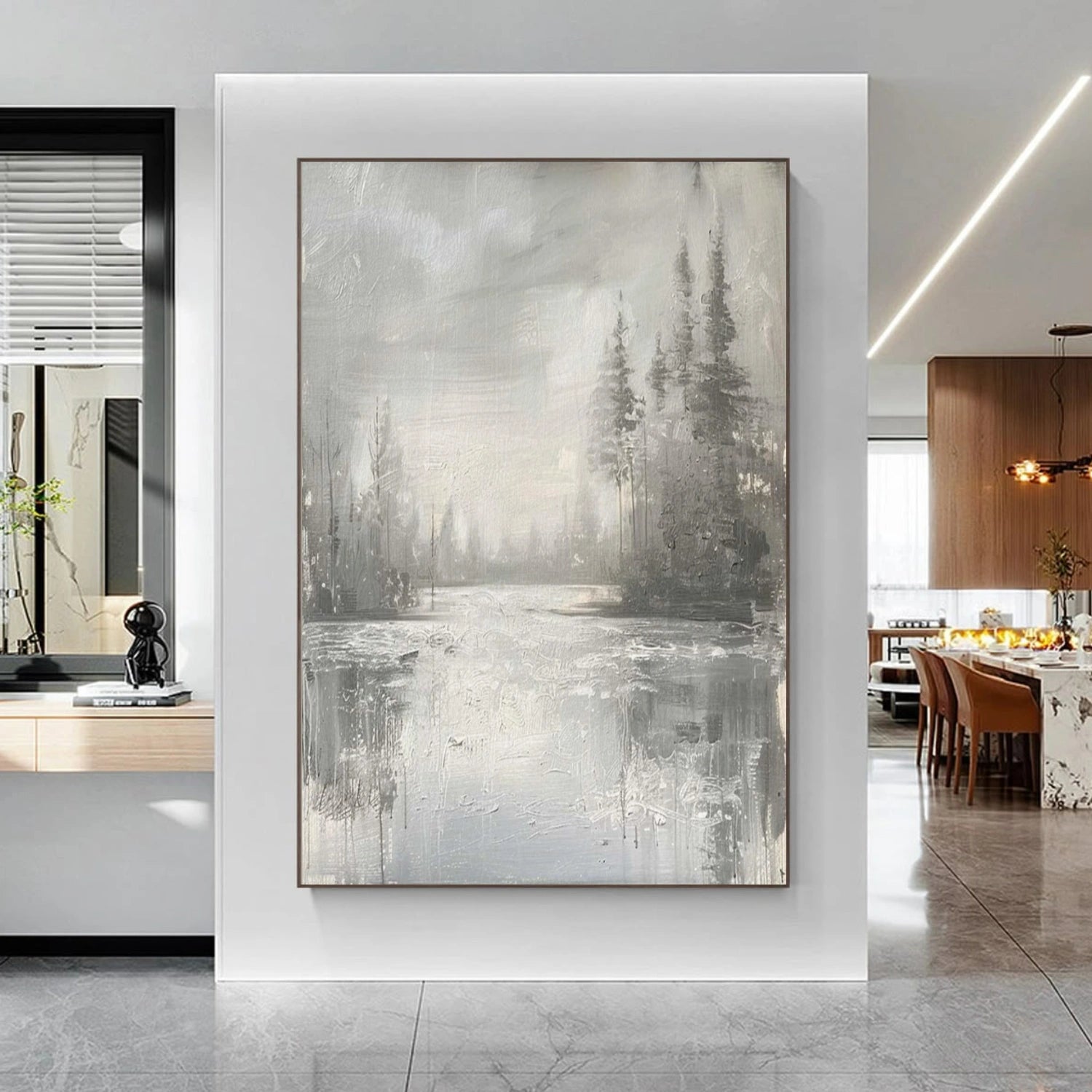 Silent Mist Lake Abstract Landscape Painting