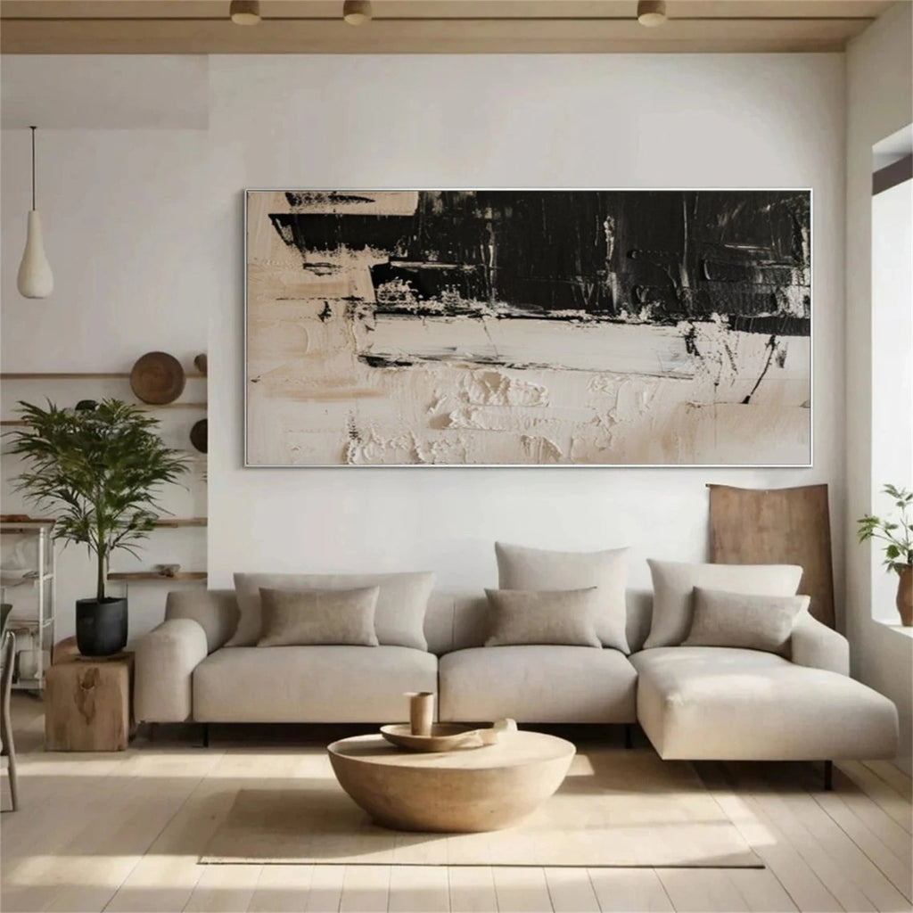 Midnight Strata Black Beige Abstract Painting