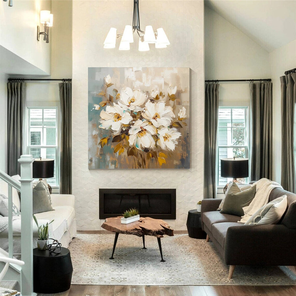 Ivory Whisper White Floral Painting