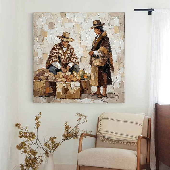 Market Day – Textured Folk Figure Art Painting