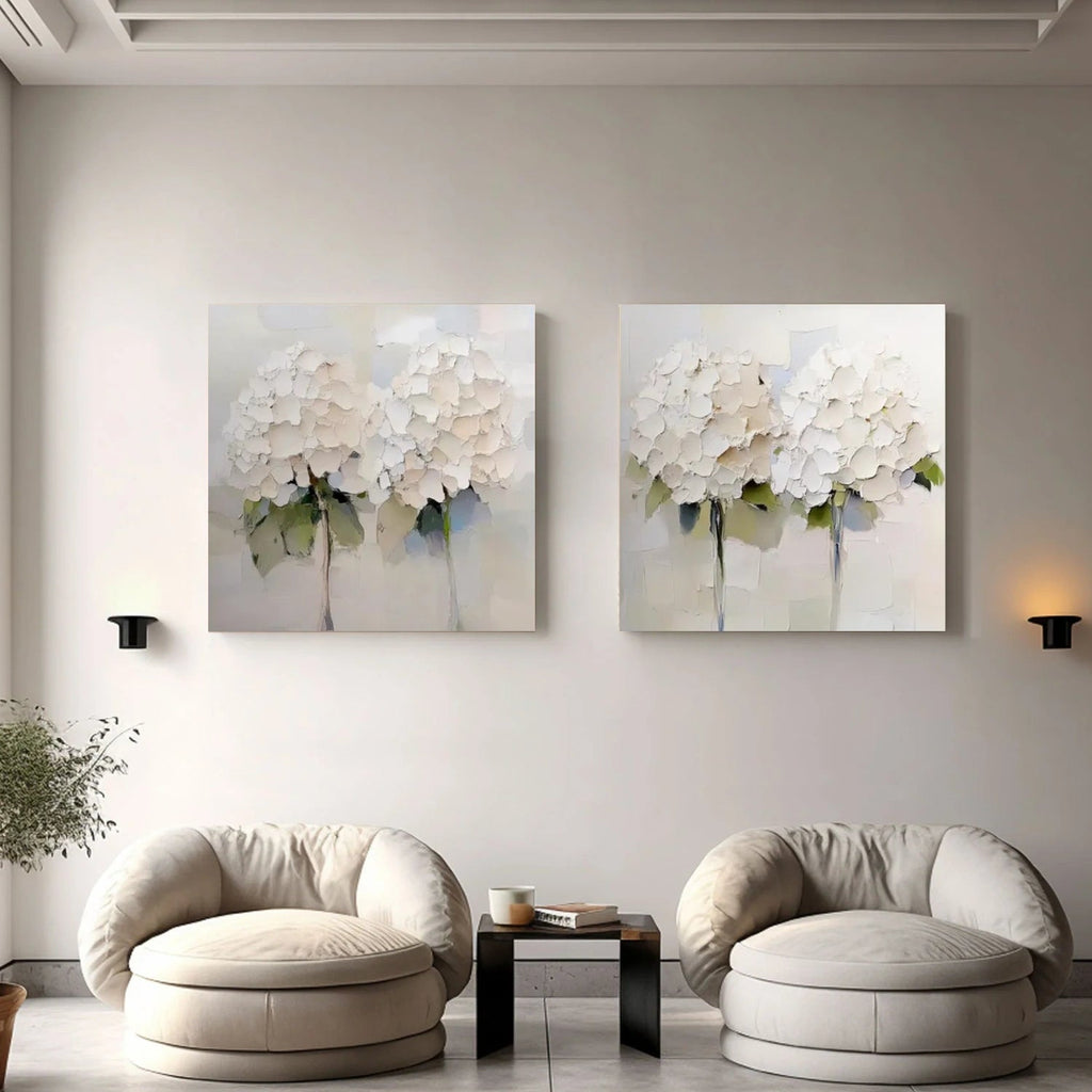 Soft Ivory Bloom Abstract Painting (Diptych) Set of 2