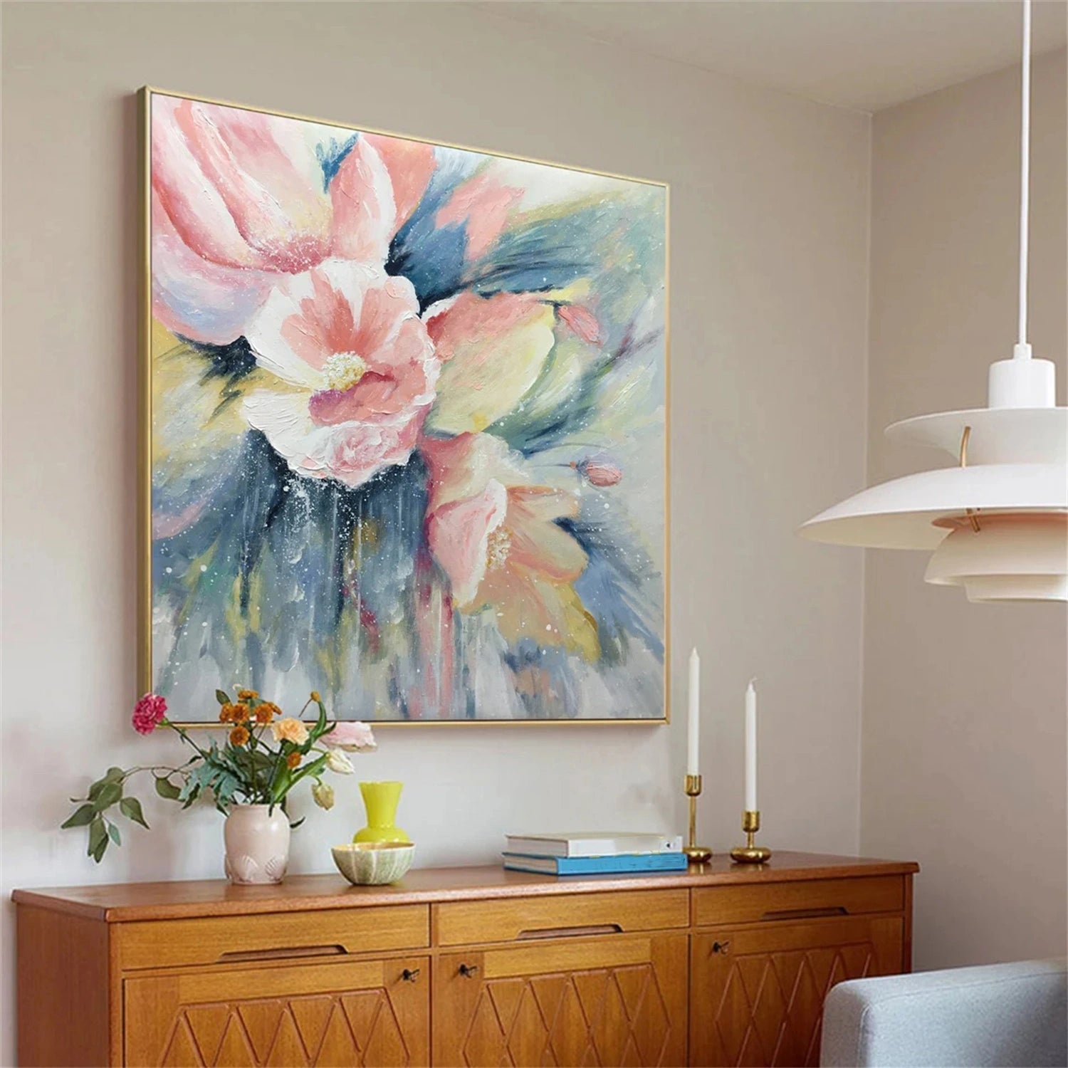 Blush Serenity Floral Abstract Painting