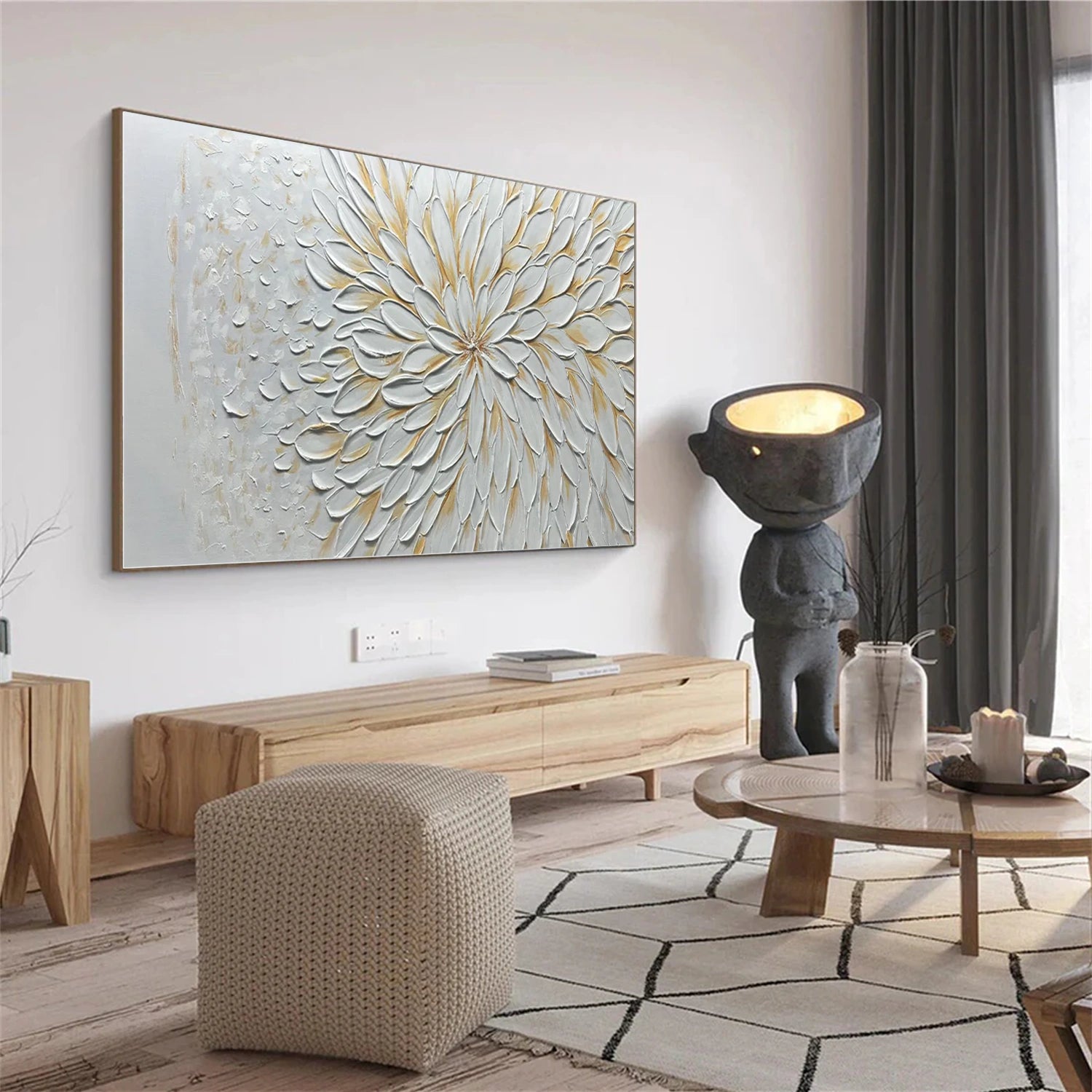 Ivory Radiance Petal Abstract Painting