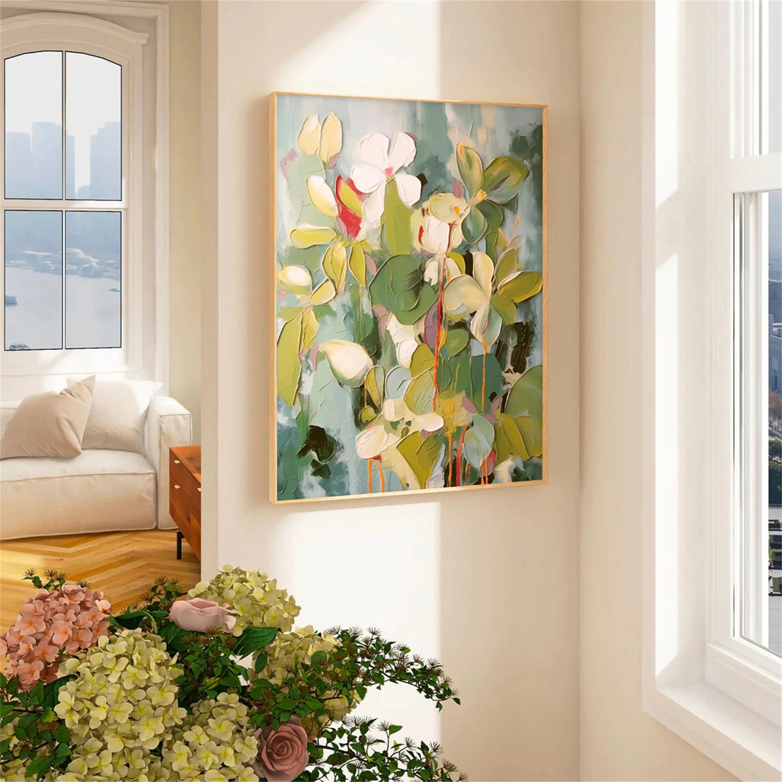 Verdant Whisper Floral Abstract Painting