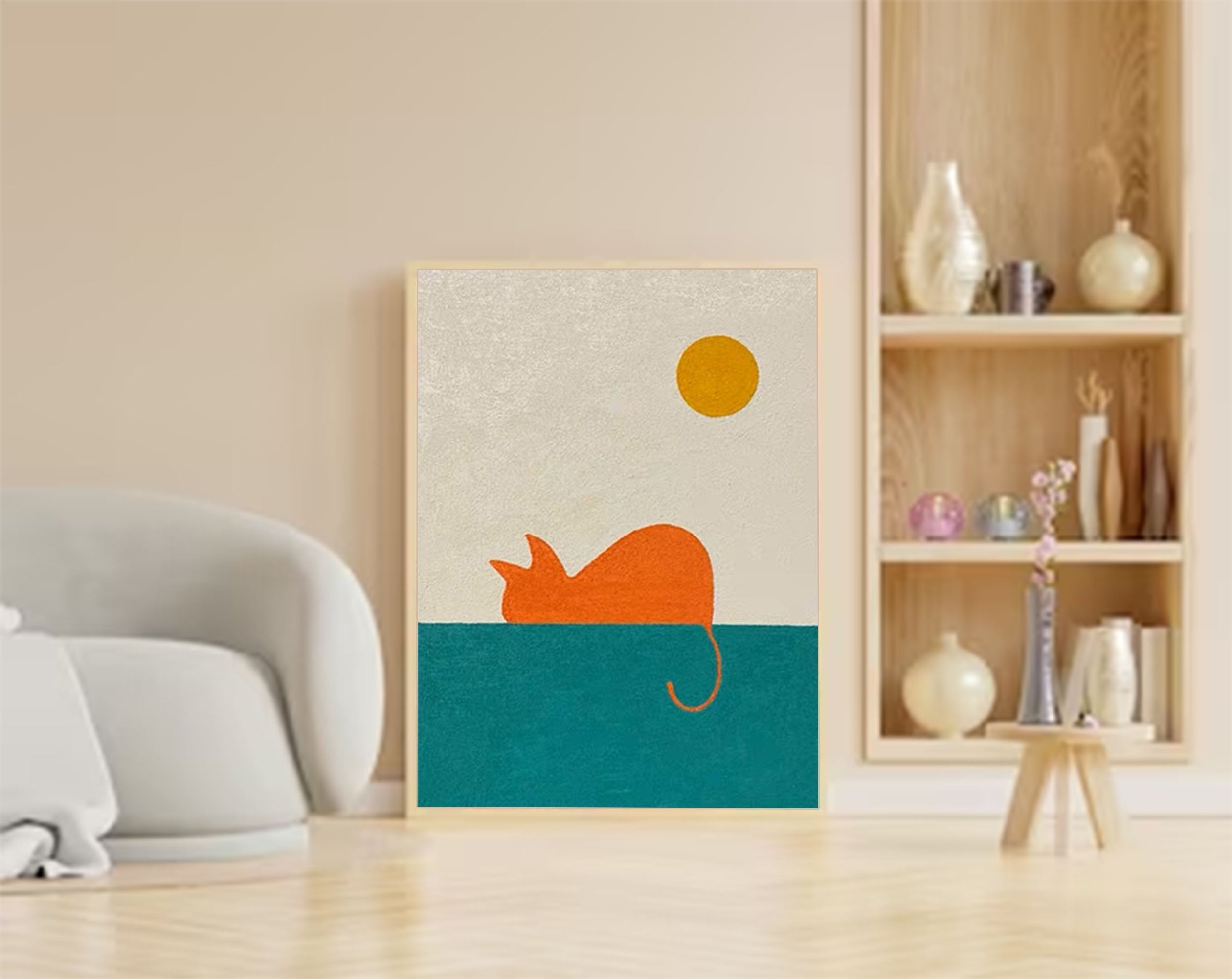 Sunset Cat: A Minimalist Nursery Wall Art for Kids Room Decor