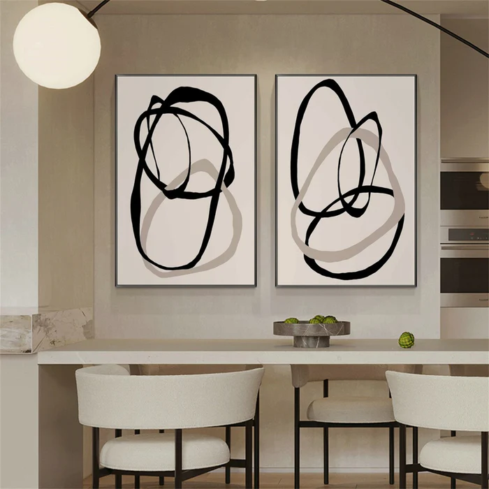 Eternal Flow Black Line Abstract Painting Set Set of 2