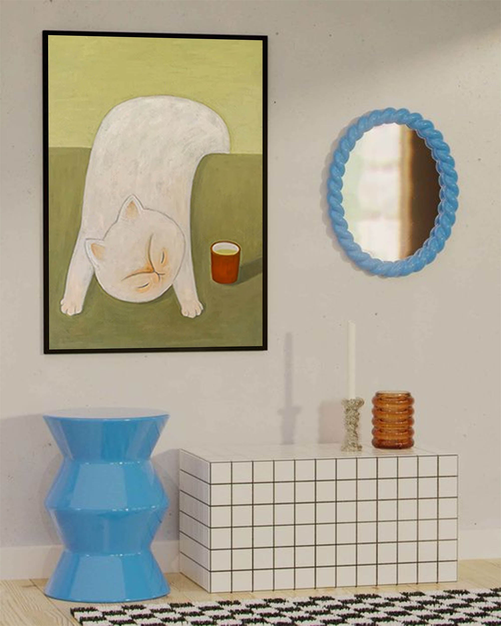 Tea Time Nap: A Whimsical Cat Wall Art for Dining Room Decor