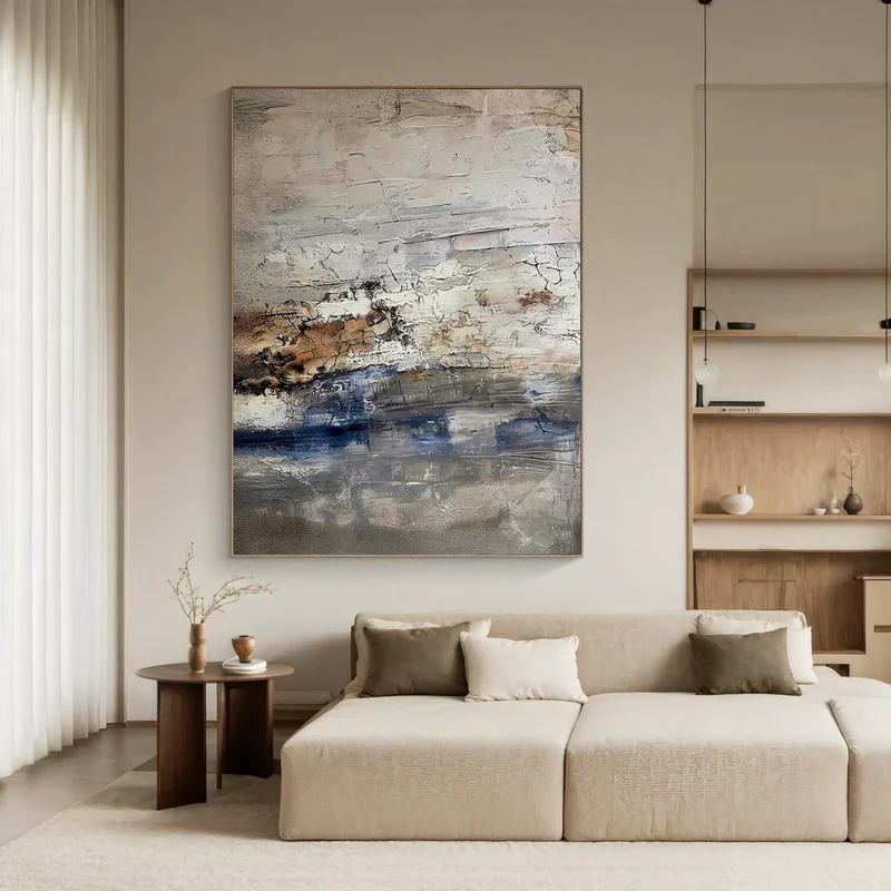 Ocean Drift Beige & Blue Abstract Painting