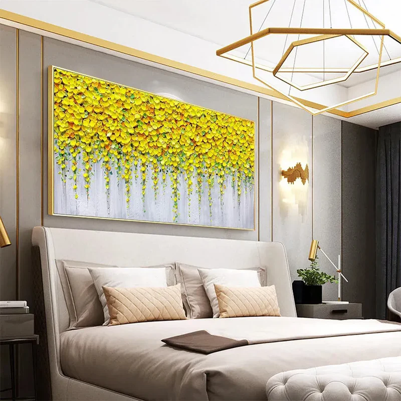 Golden Cascade Floral Abstract Painting