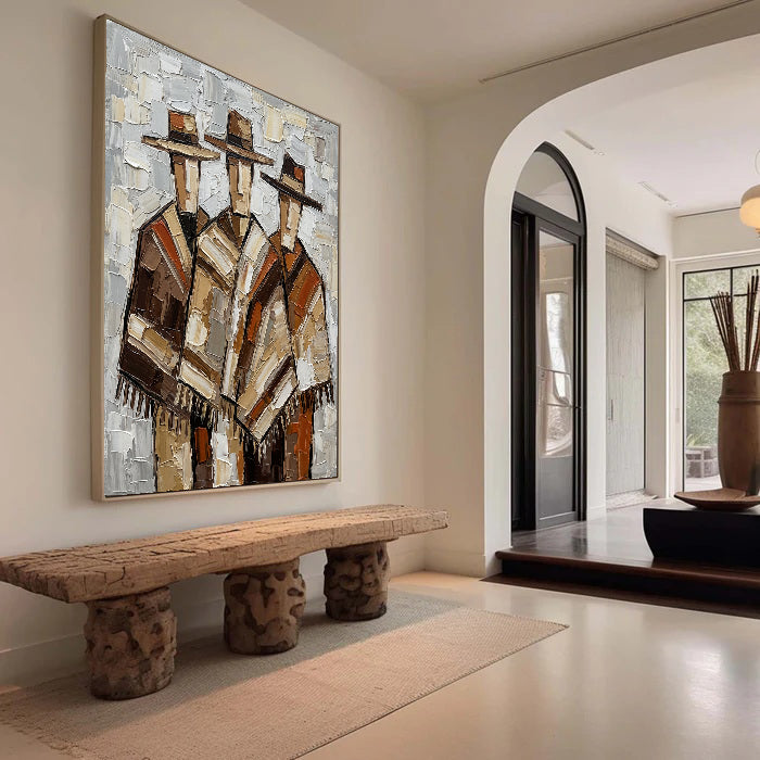 Heritage Trio – Earth Tone Textured Figurative Painting