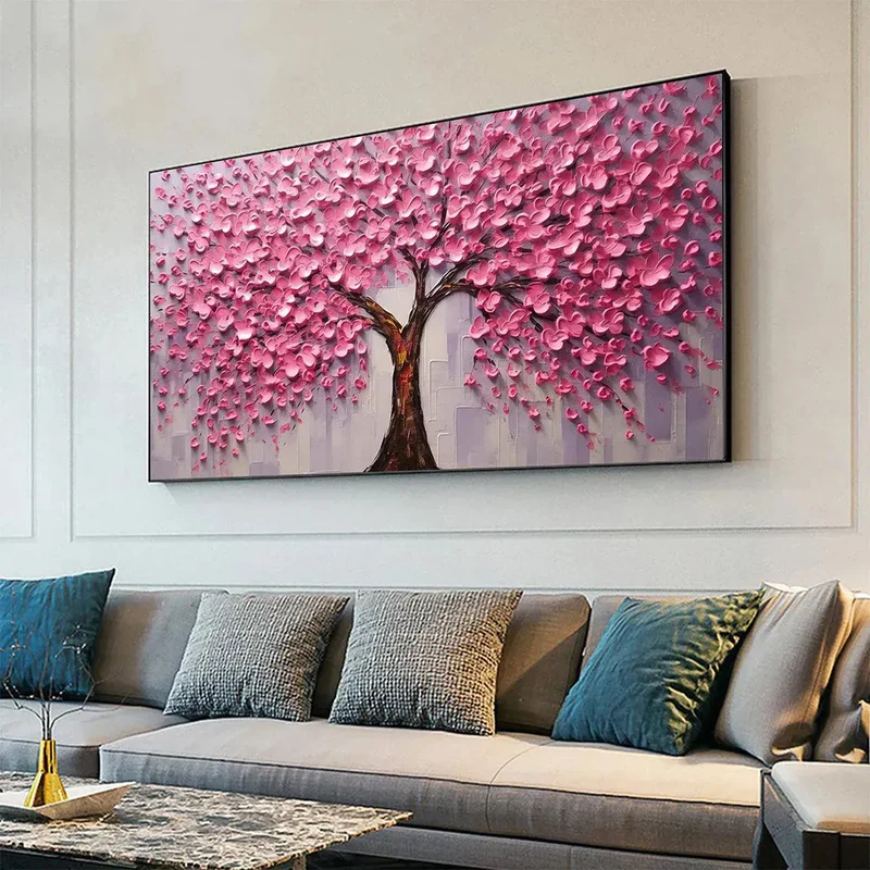 Pink Sakura Tree Textured Painting