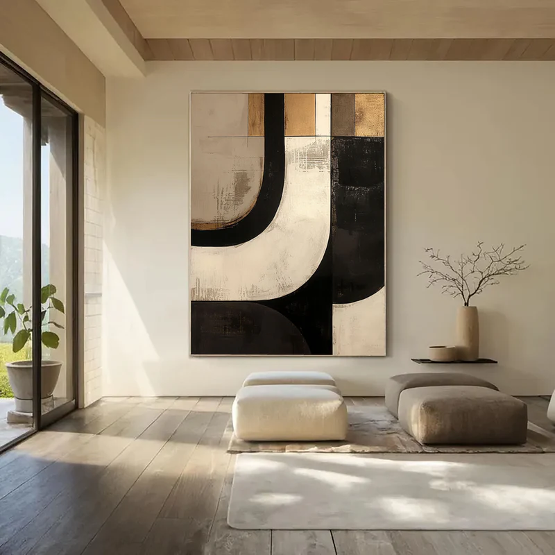 Golden Noir Geometric Abstract Painting