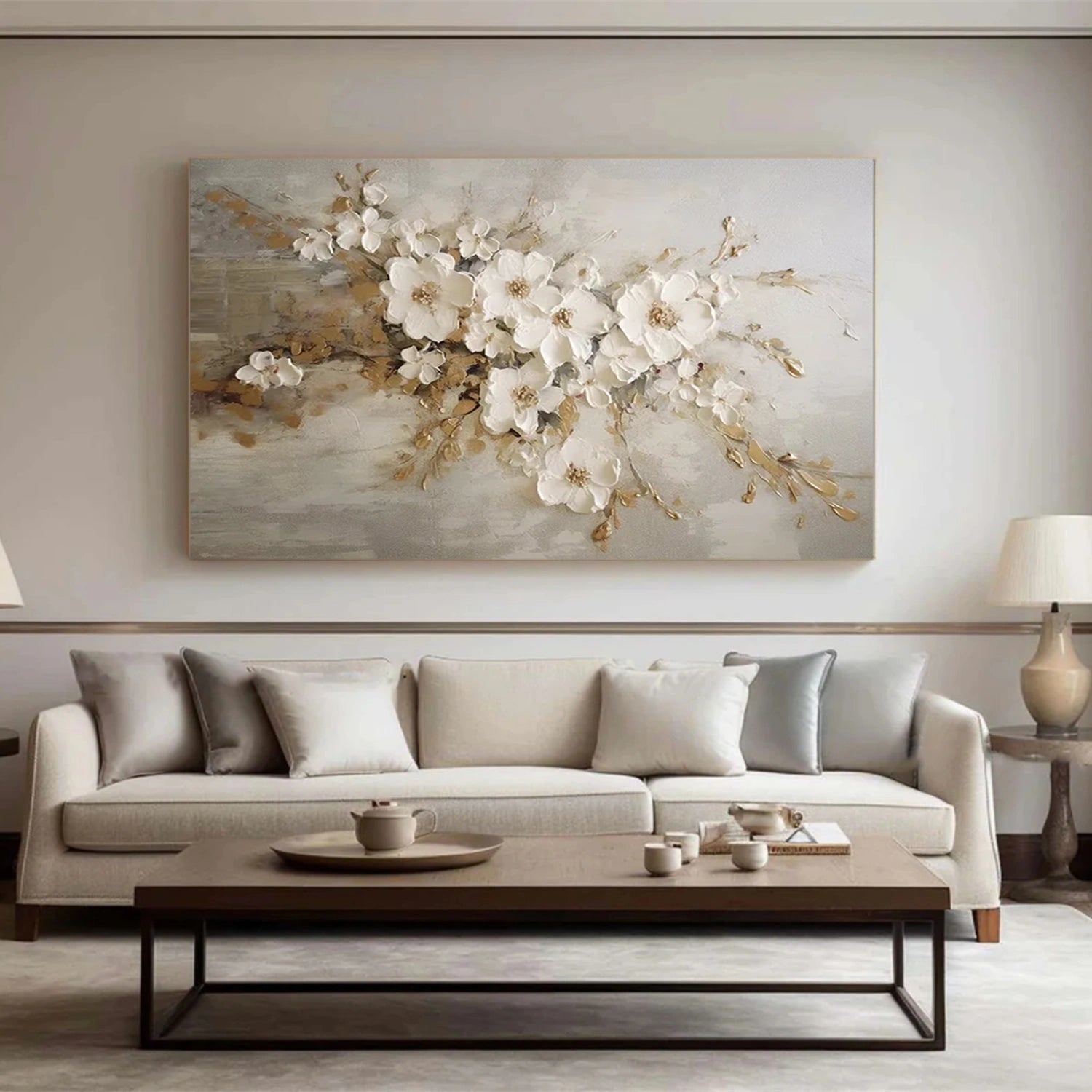Ivory Blossom Drift Abstract Painting