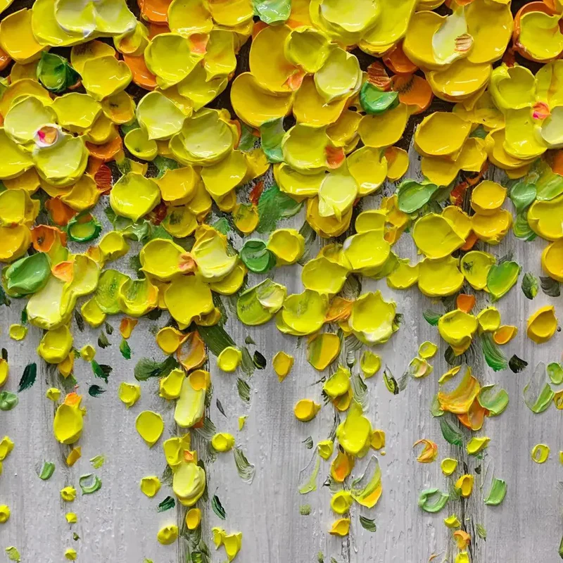 Golden Cascade Floral Abstract Painting