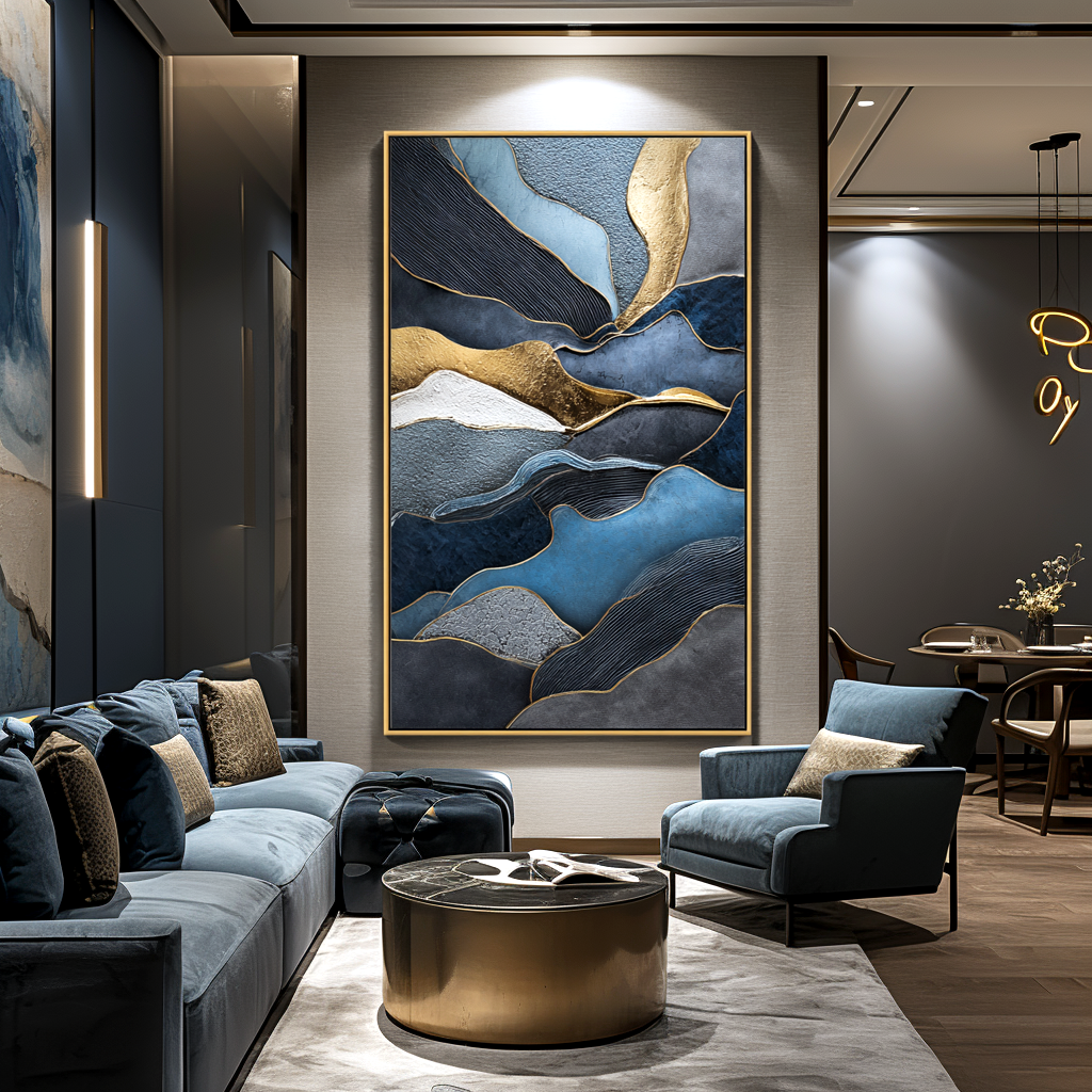 Blue and Gold Abstract Landscape #ART38