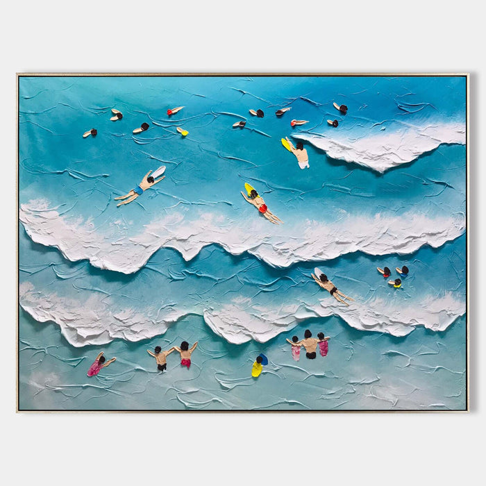 Ocean Day: A Textured Abstract Beach Art for Bathroom Decor