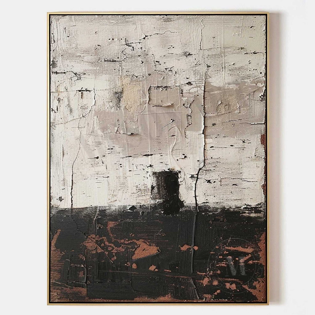 Vestige of Time: Raw Wabi Sabi Textured Abstract Painting in Black and White