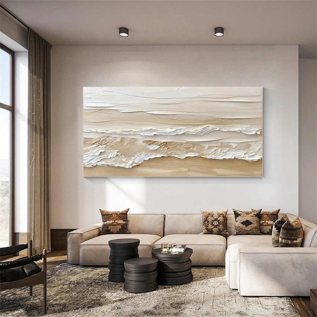 Ivory Shore Impasto Abstract Painting