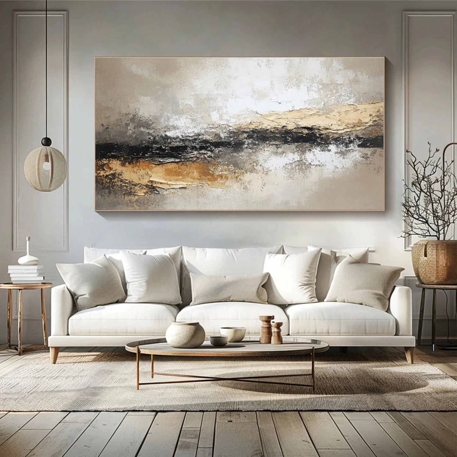 Golden Horizon – Textured Neutral Abstract Painting