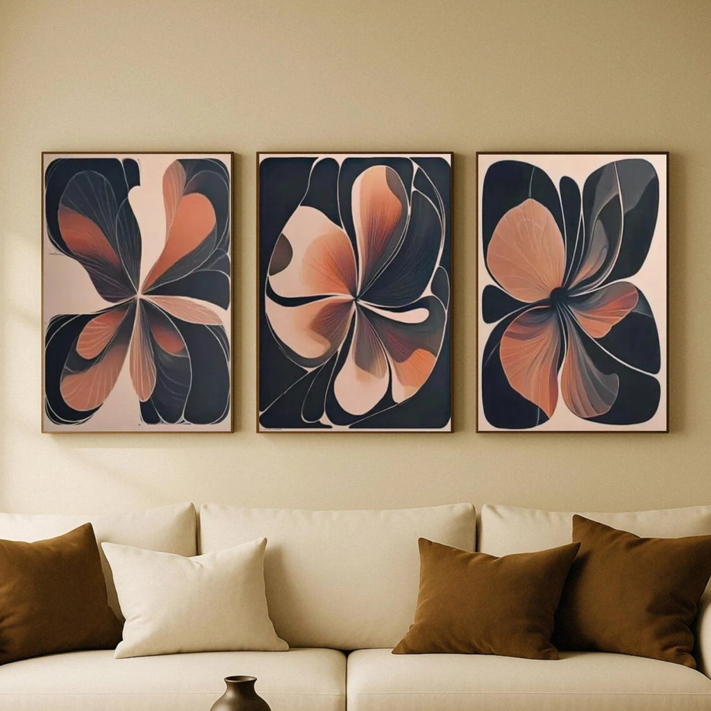 Amber Petal Flow Abstract Painting Set of 3