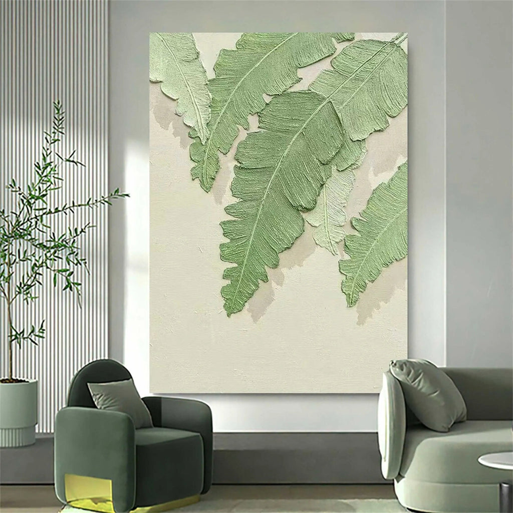 Sage Fern Leaf Textured Abstract Painting