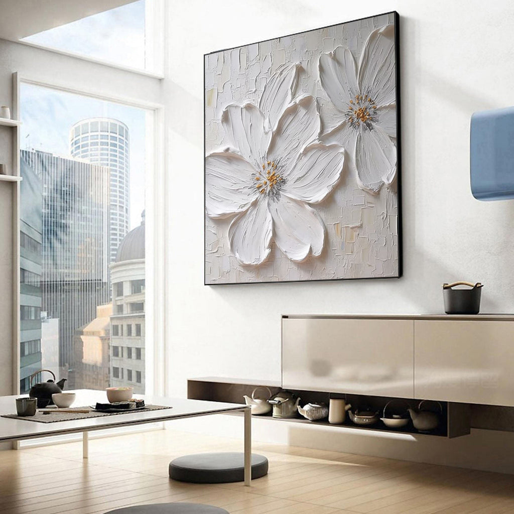 Whisper White Blossom Textured Painting