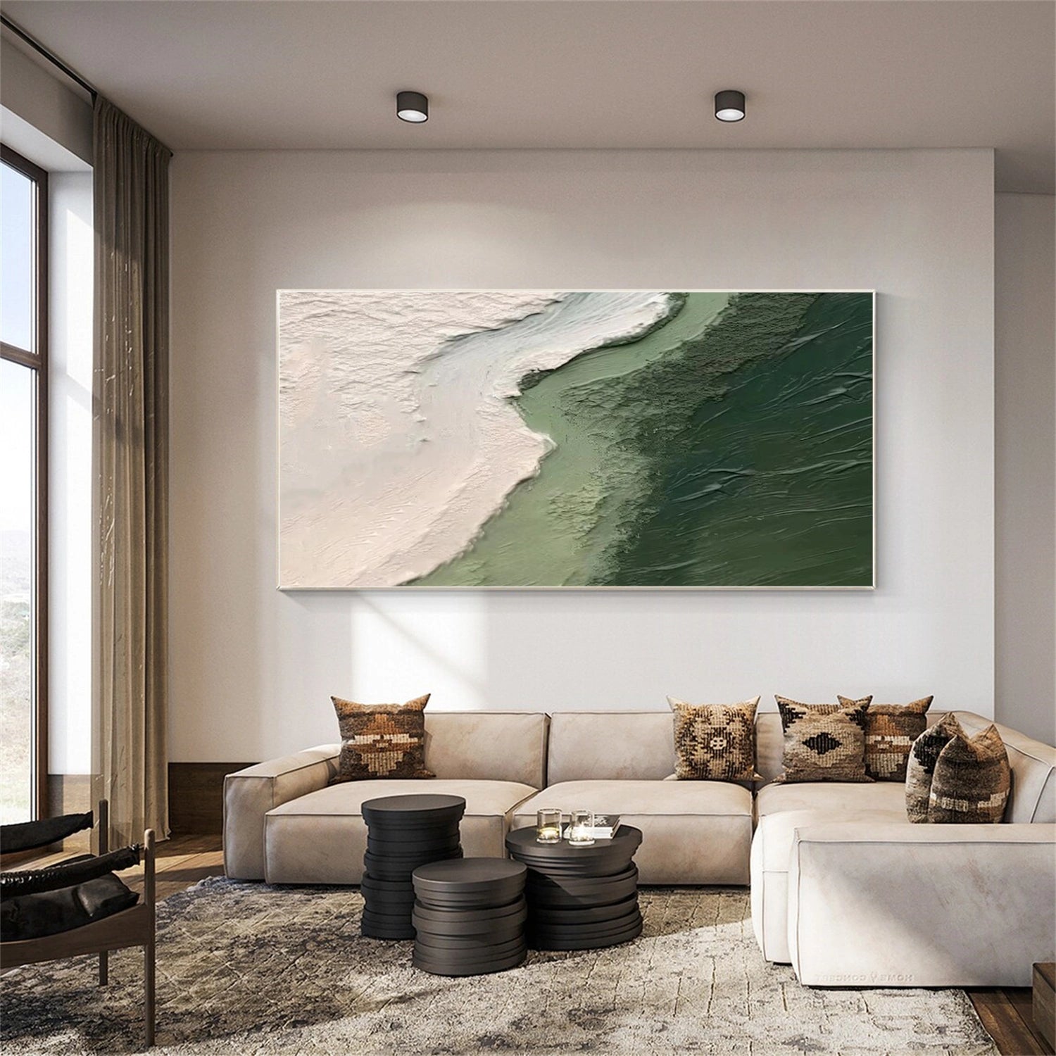 Emerald Shore Green Abstract Seascape Painting