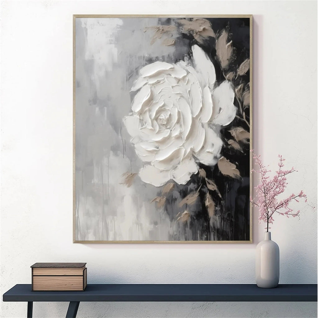 Ivory Whisper White Rose Abstract Painting