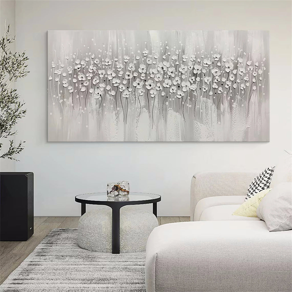 Whispering Meadow White Abstract Painting
