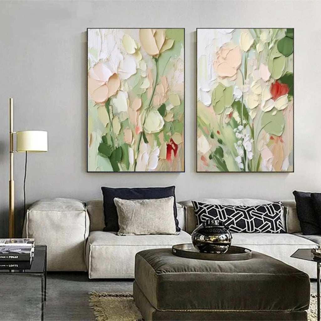 Set of 2 Soft Meadow Whisper Abstract Painting