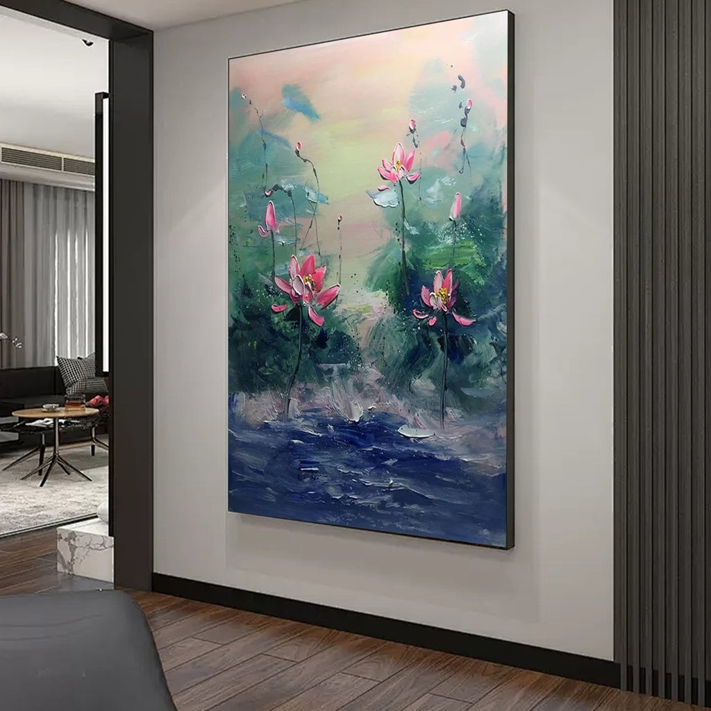 Mist Bloom Pink Lotus Abstract Painting