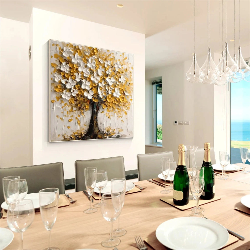 Golden Bloom Tree Abstract Painting