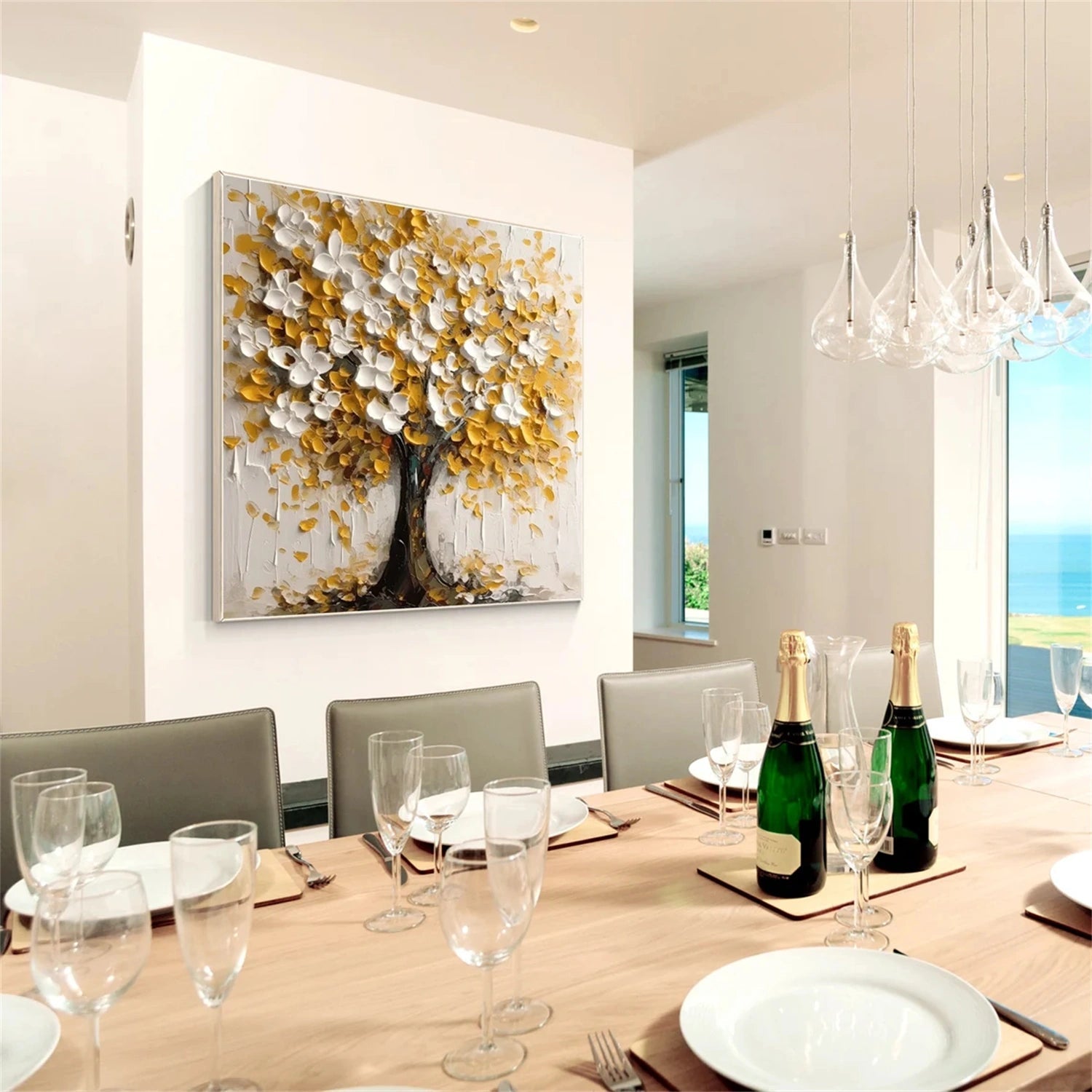 Golden Bloom Tree Abstract Painting