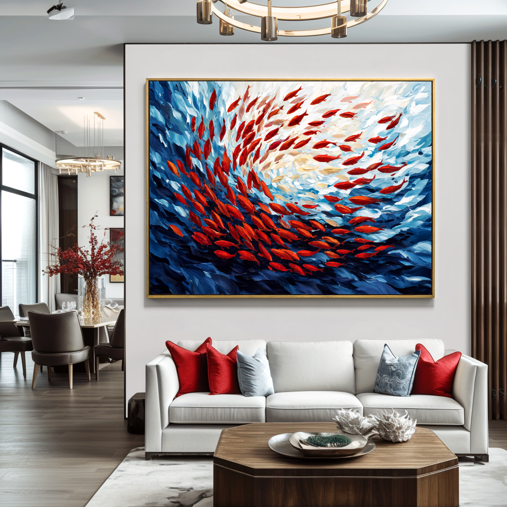Red Fish Swirl Abstract Painting #ART03
