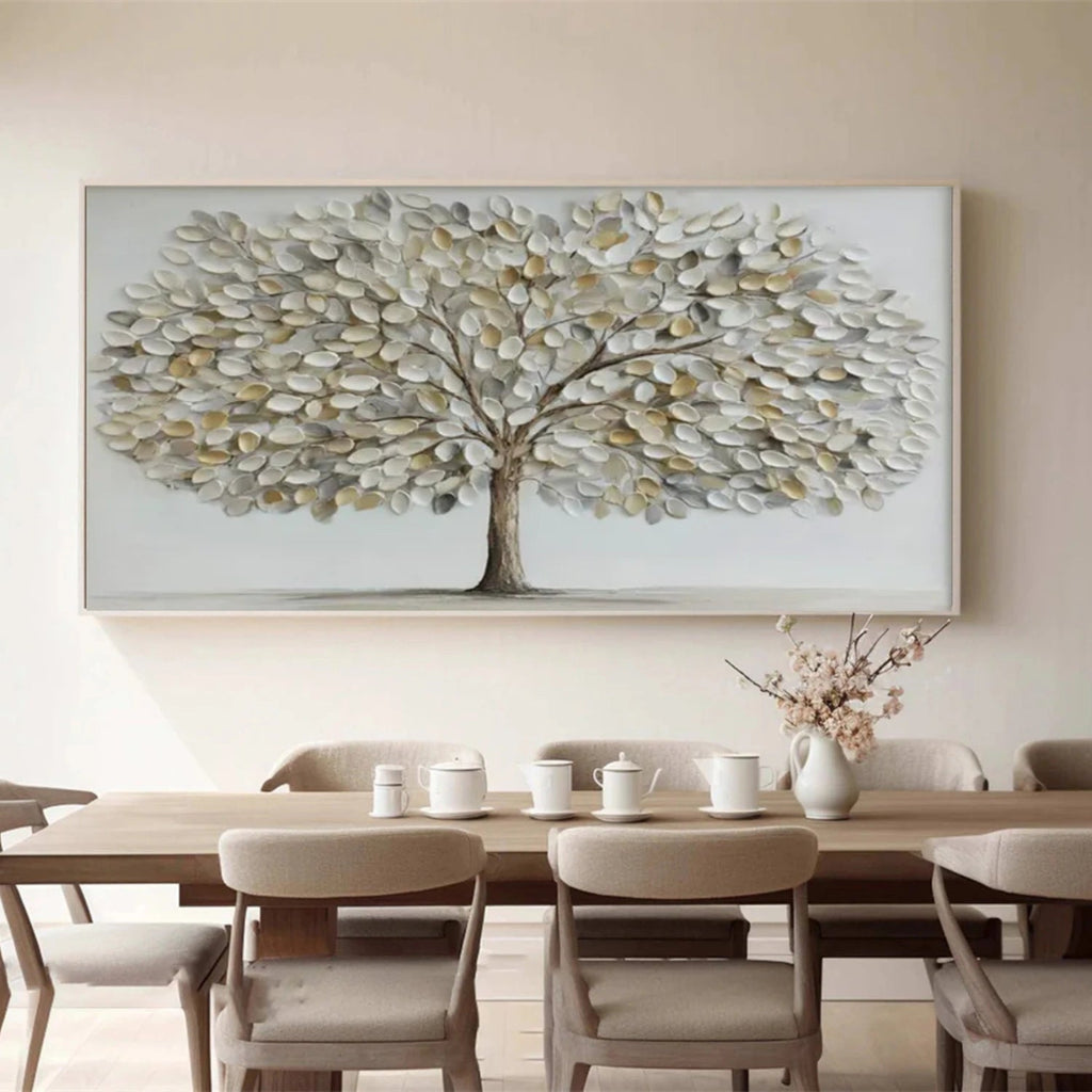 Serene Silver Leaf Tree Abstract Painting