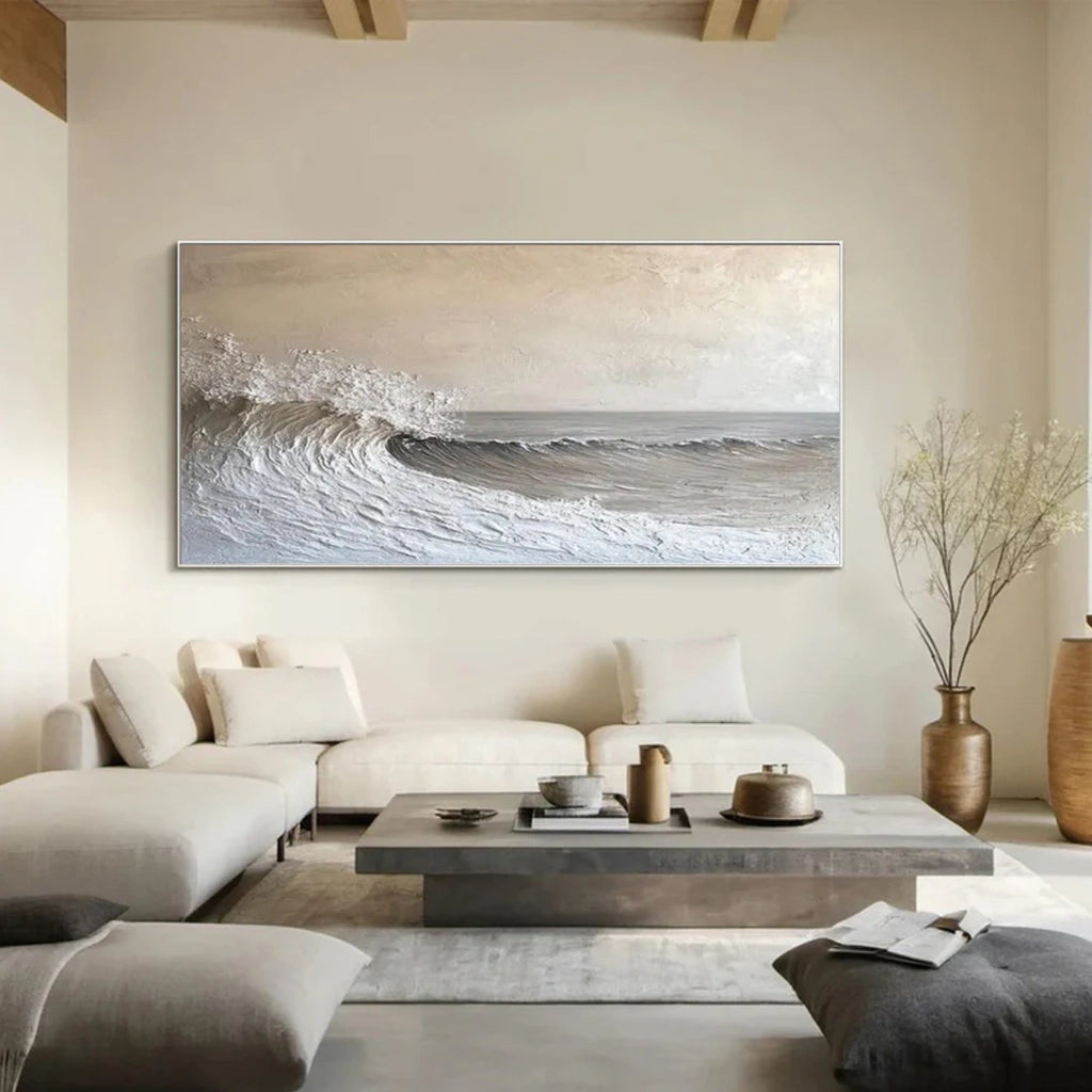 Soft Crest Neutral Wave Abstract Painting