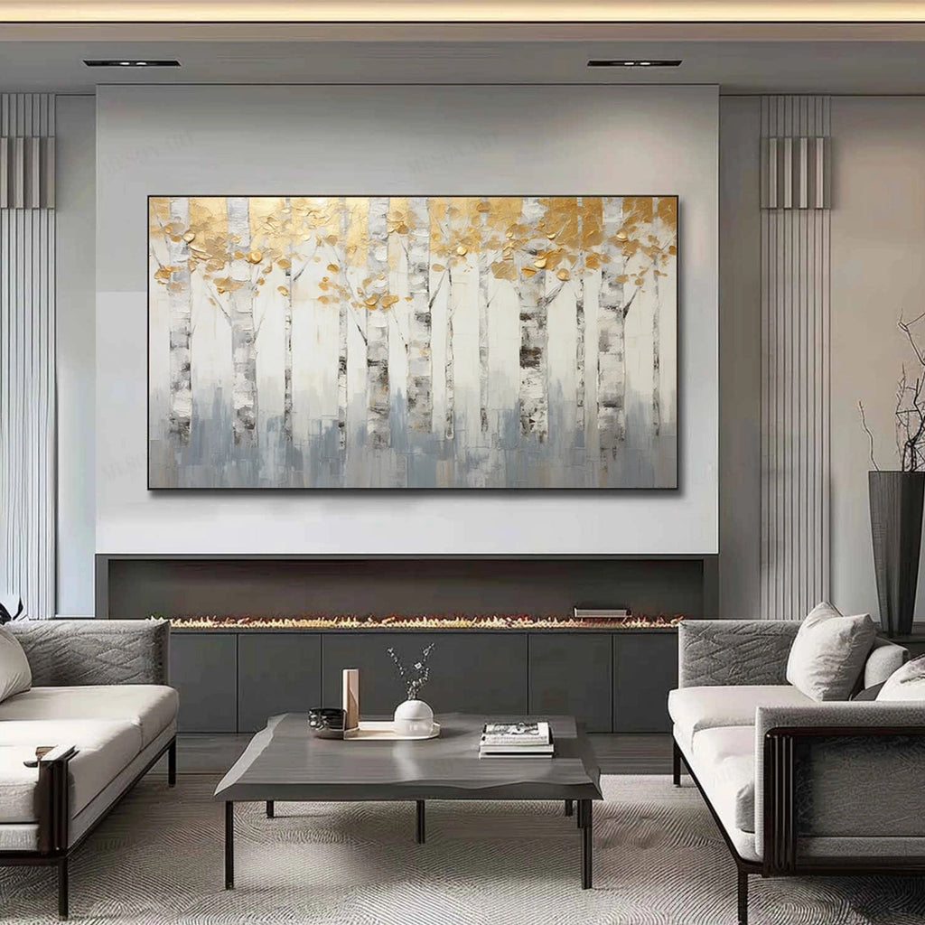 Golden Whisper Birch Forest Painting