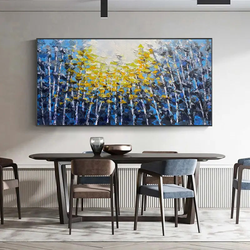 Golden Canopy Birch Forest Abstract Painting